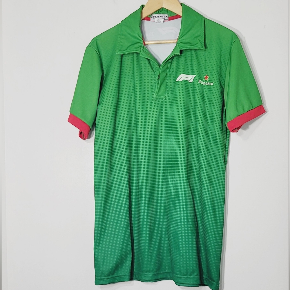 Heineken Polo Green Short Sleeve Lightweight Red Trimed Mens Size XL